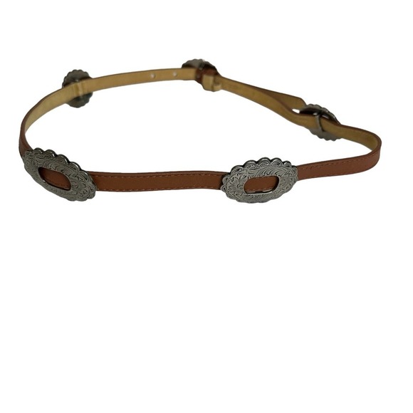 Boho Belt Women’s sz. SMALL Brown w/ Floral Silver Plated Embellishment - Picture 4 of 7